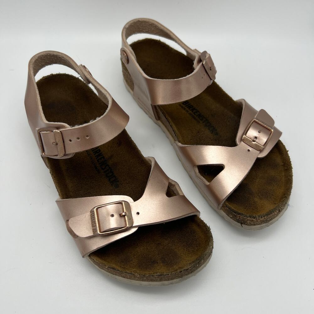 Birkenstock Rio Girl's Sandals Rose Gold Metallic Pink Ankle Strap Size 33 2-2.5